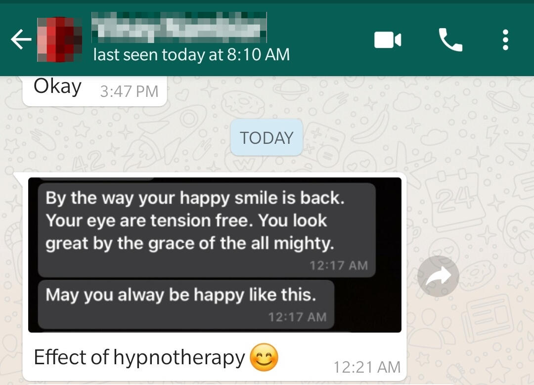 Testimonial about hypnotherapy for relief from anxiety .